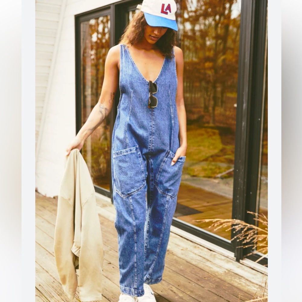 Free People Blue Denim Jumpsuit